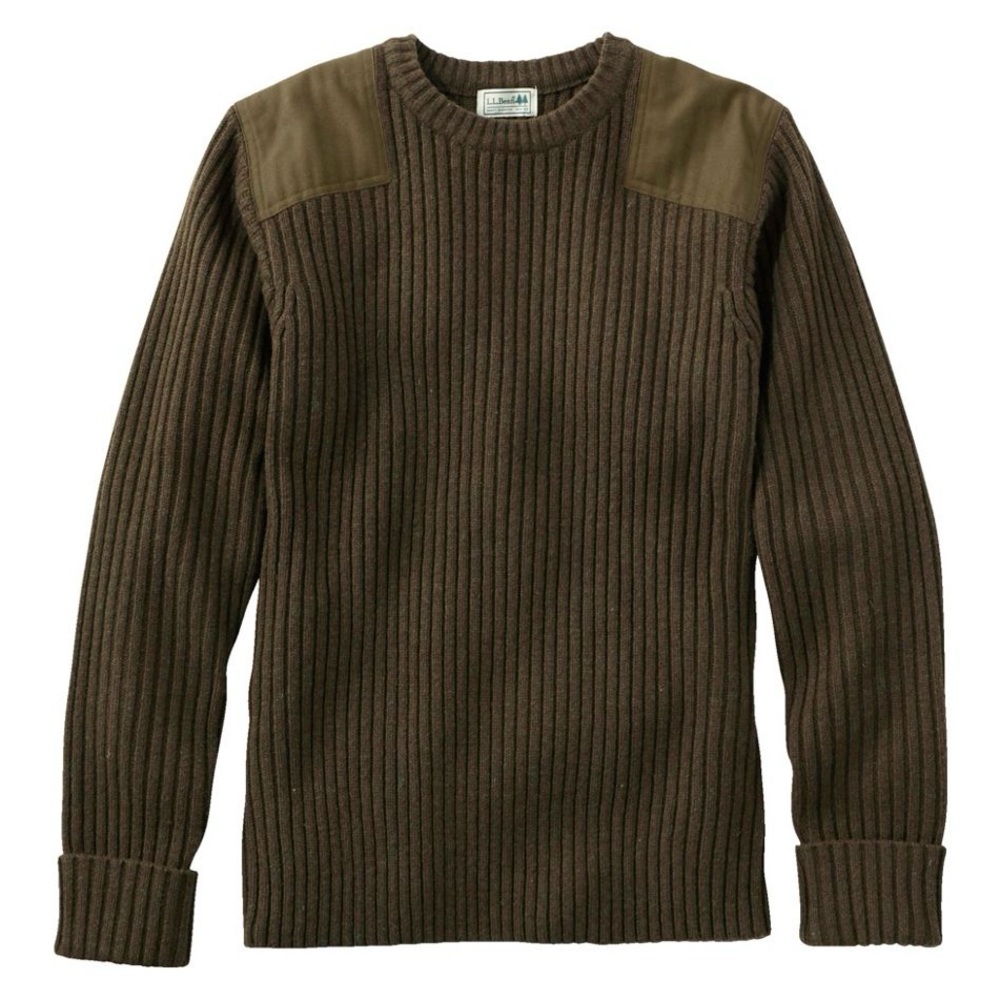 L.L. Bean Men's Ribbed Crewneck Commando Sweater - Deep Woods Green Heather